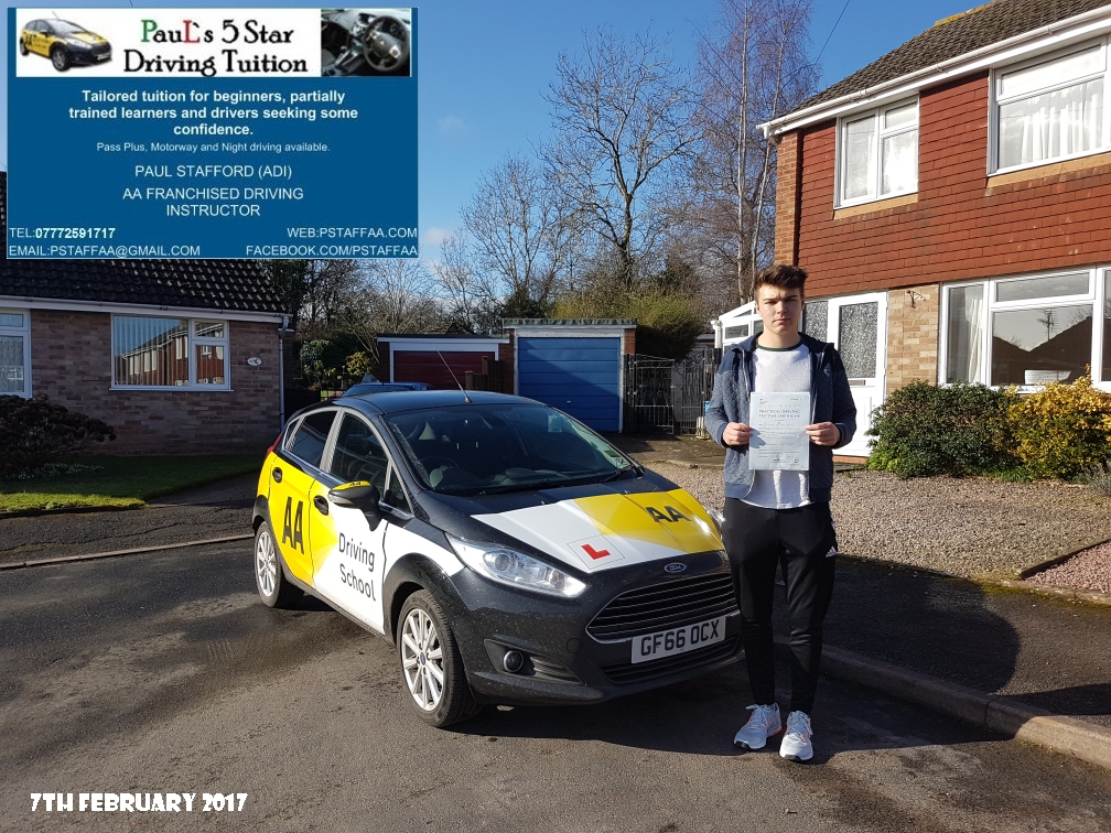 Test Pass Pupil Mathew Holder with Paul's 5 star Driving Tuition and Paul Stafford